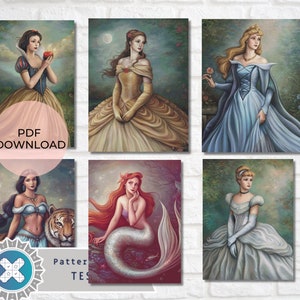 Real Princesses Series Set of 6 - Cross Stitch pattern - PDF download - Cross stitch chart Cartoon Princess