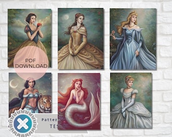 Real Princesses Series Set of 6 - Cross Stitch pattern - PDF download - Cross stitch chart Cartoon Princess