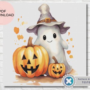 Cute Halloween Ghost Paint - Halloween Pumpkin - PDF cross stitch - Pattern Keeper compatible - counted cross stitch