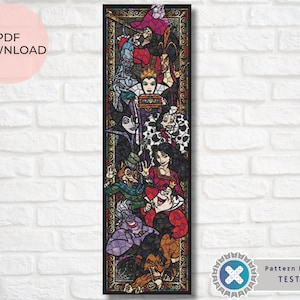 Cartoon Villains Stained Glass - Cross stitch pattern - PDF Digital Download - Pattern Keeper compatible
