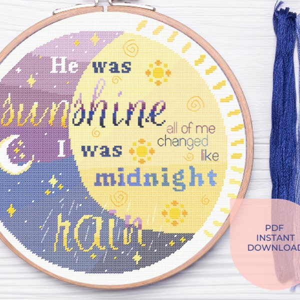 Midnight Rain Lyric cross stitch - Taylor Swift Midnights - Moon and Sun pattern - PDF Download - He was sunshine - Swifties gift modern