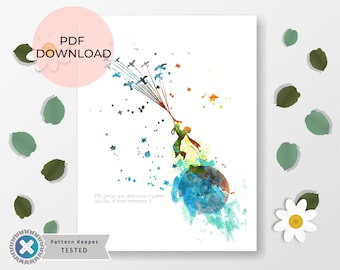 The Little Prince Watercolour cross stitch pattern - Fairytale pattern - PDF digital download - Inspiring Quote cross stitch