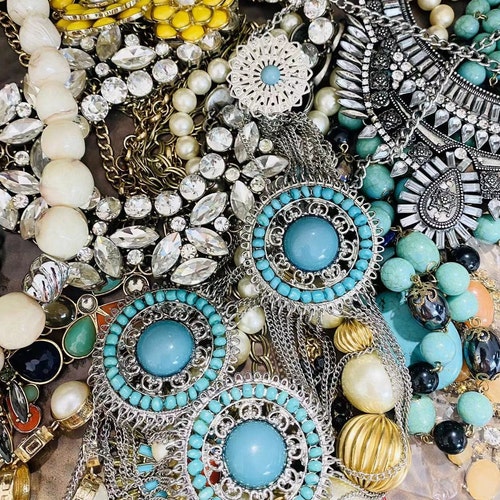 2 pounds jewelry craft lot,  craft jewelry,  mixed jewelry, craft wearable jewelty