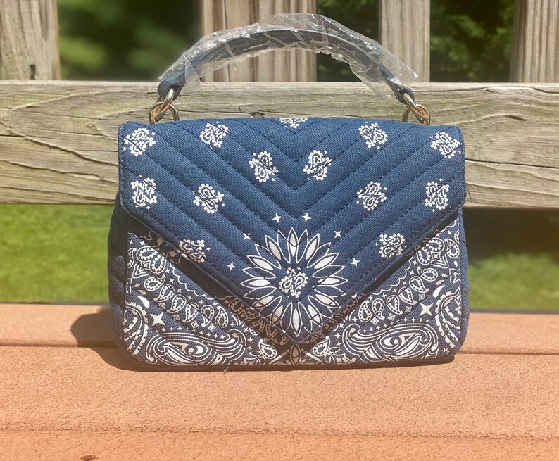Denim Bandana Print Crossbody Handbag Etsy