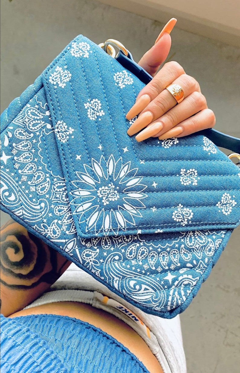 Denim Bandana Print Crossbody Handbag Etsy