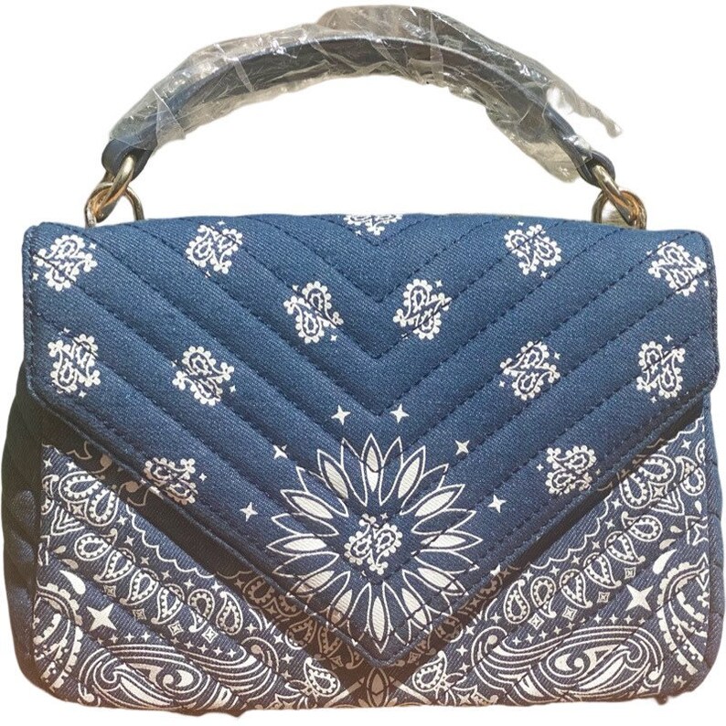 Denim Bandana Print Crossbody Handbag Etsy