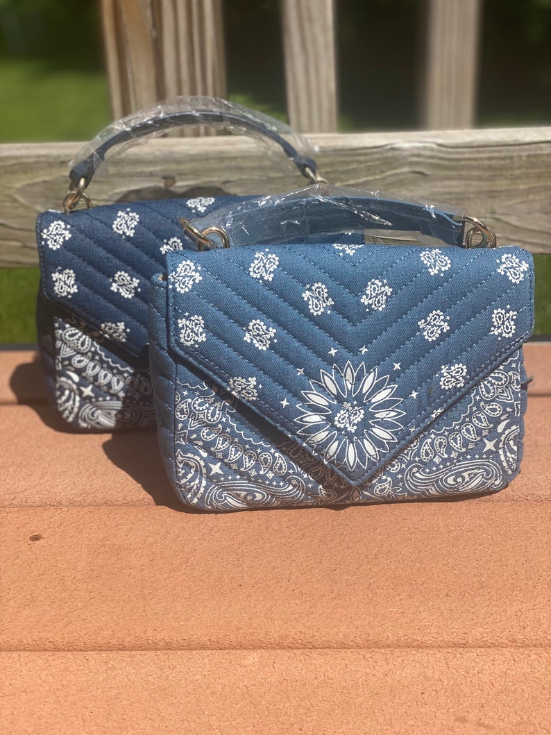 Denim Bandana Print Crossbody Handbag Etsy