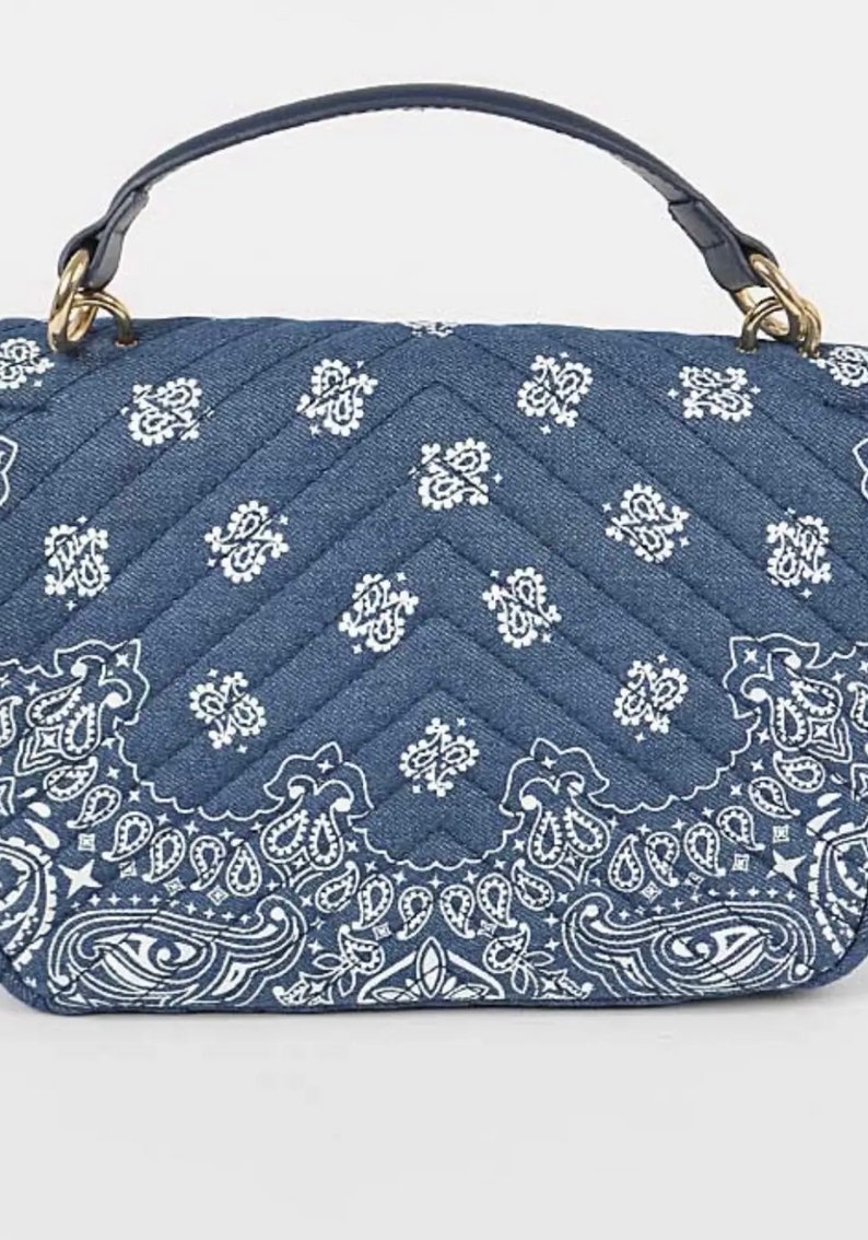 Denim Bandana Print Crossbody Handbag Etsy