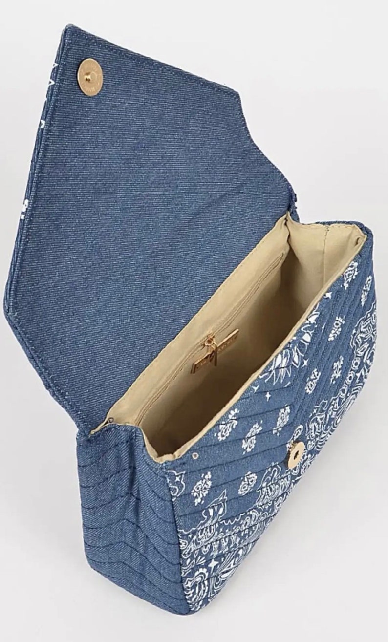 Denim Bandana Print Crossbody Handbag Etsy