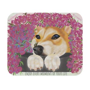 Shiba Inu Mouse Pad, Sakura Cherry Blossom Mouse Pad, Cute Dog Gaming Desk Mat, Japanese Aesthetic Computer Accessory, Gift for Dog Lovers