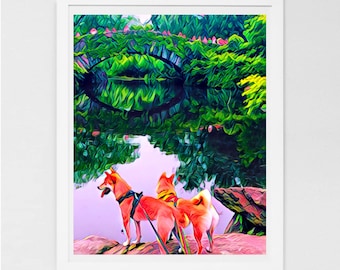 Digital Poster, Shiba Inu Art Print, Shiba Inu dog wall poster, Shiba Japanese Dog Breed Poster, Wall Decor, Central Park, Manhattan, pet
