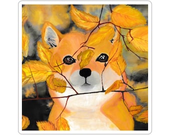 Autumn Shiba Inu Sticker, Watercolor Dog Art, Laptop Sticker, Shiba Inu Stickers, Watercolor Art Sticker, Dog Lover Gift, Laptop Decal