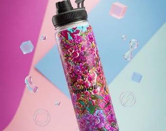Sakura Water Bottle: Stainless Steel, Floral Design, 24oz, Cherry Blossom Reusable Bottle, Kawaii Aesthetic Drinkware, Japanese Gift