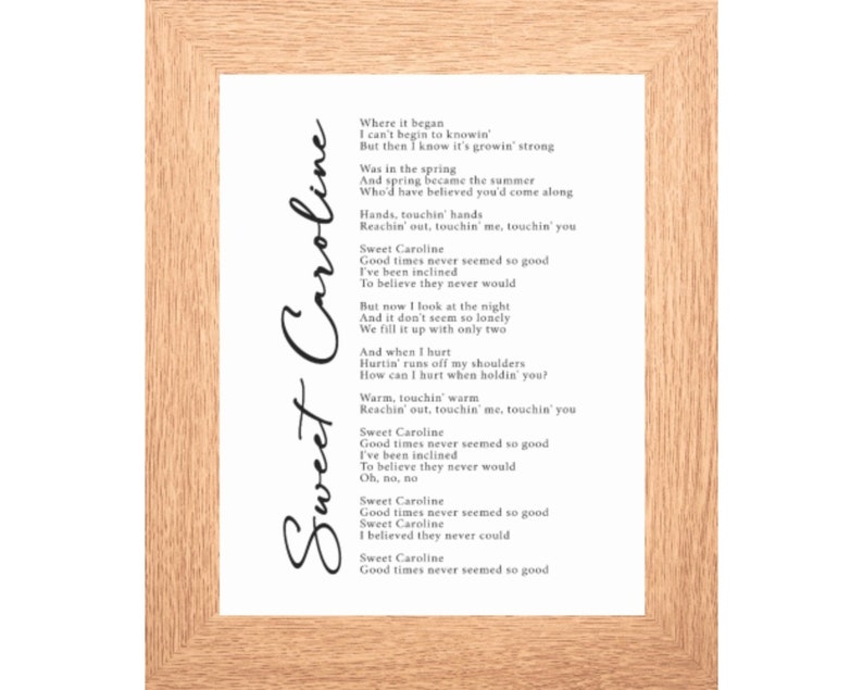 SWEET CAROLINE Song Sheet Words / Lyrics Neil Diamond - Etsy UK