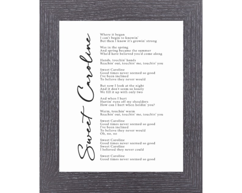 SWEET CAROLINE Song Sheet Words Lyrics Neil Diamond Etsy