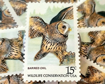 Francobolli d'epoca Gufo barrato: 15c Conservazione della fauna selvatica, set di 5