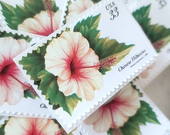 Vintage Porto || Chinesischer Hibiskus 33c (1999) || Elfenbein & Rosa Blume, Grün || Tropische Blumen || Unbenutzte Briefmarken