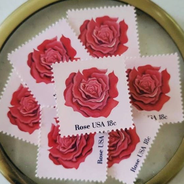 Vintage Postage || 5x Rose 18c (1981) || Red & Pink Square Stamp || Romantic Florals || Unused 1oz Wedding Postage