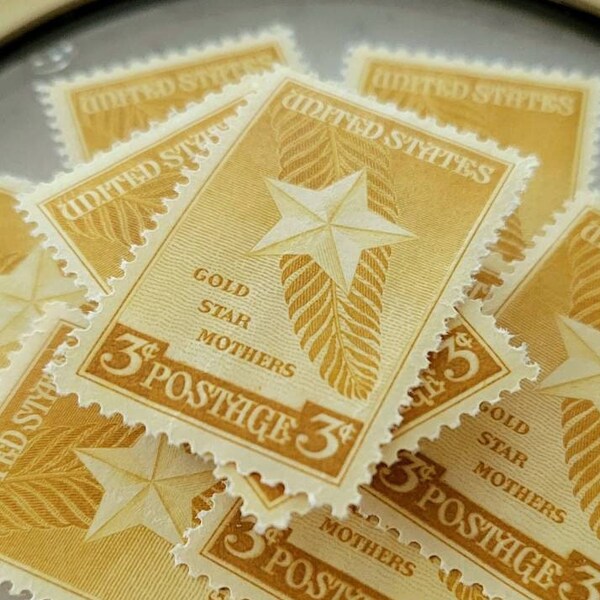 Vintage Postage || 5x Gold Star Mothers 3c (1948) || Bright Yellow Unused Stamps for Mailing