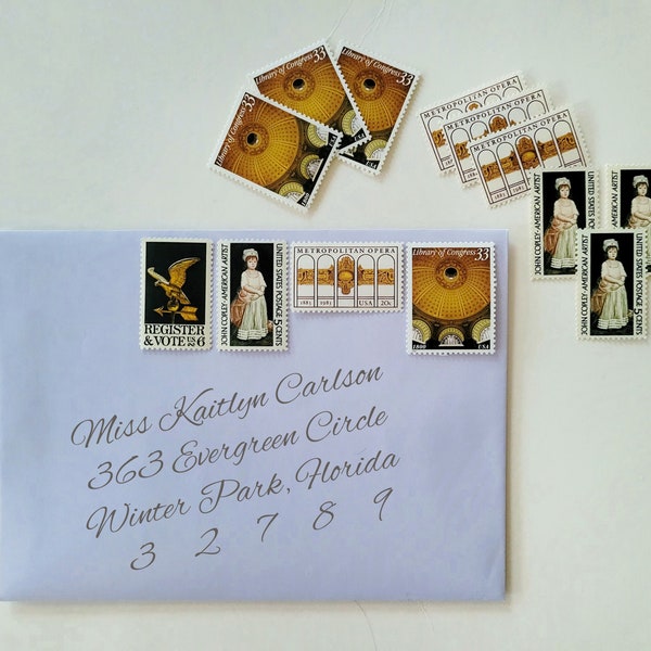 Curated Vintage Stamp Set || Gold and Black || Unused Stamps 1oz || Wedding Postage || Library of Congress || Metropolitan Opera