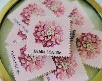 Vintage Porto || 5x Dahlie 18c (1981) || Pink & Rot Quadrat Stempel || Romantische Blumen || Unbenutztes 1oz Hochzeitsporto