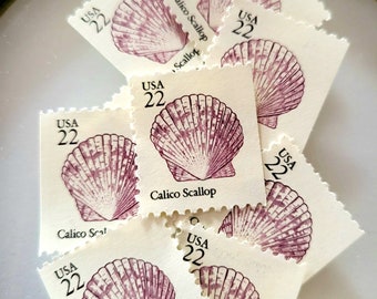 Vintage Postage || 5x Seashells: Calico Scallop 22c (1985) || Unused USPS Wedding Postage