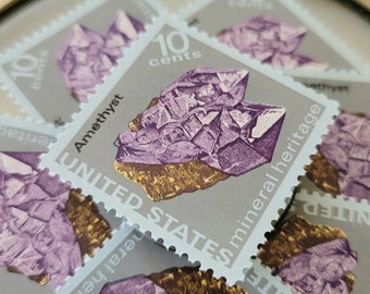 Affrancatura d'epoca // 5x Mineral Heritage: Ametista 10c (1974) // Francobollo quadrato grigio e viola // Francobollo per matrimonio da 1 oz inutilizzato