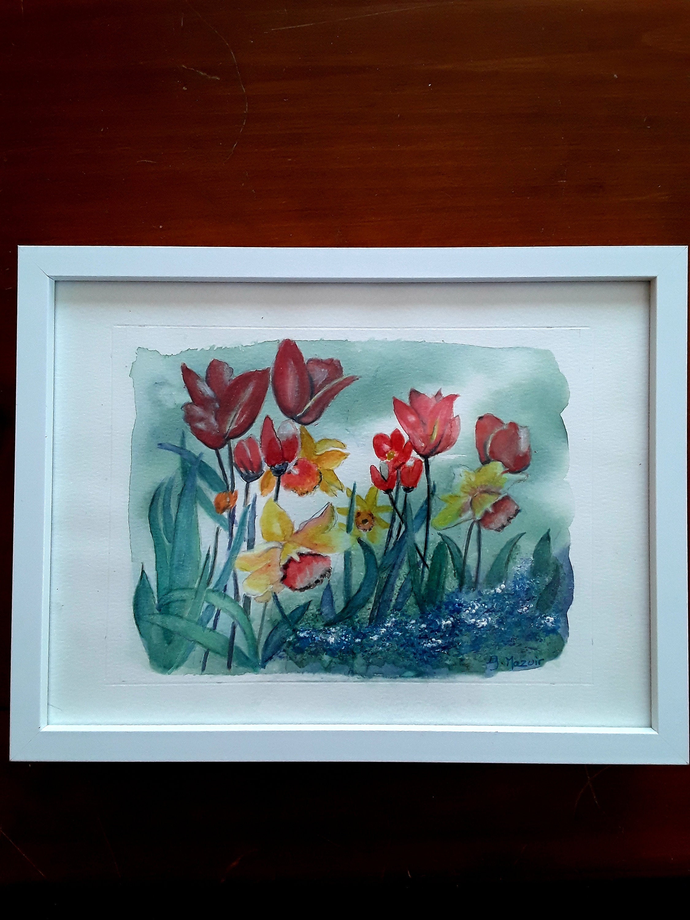 Aquarelle Originale Le Jardin de Tulipes