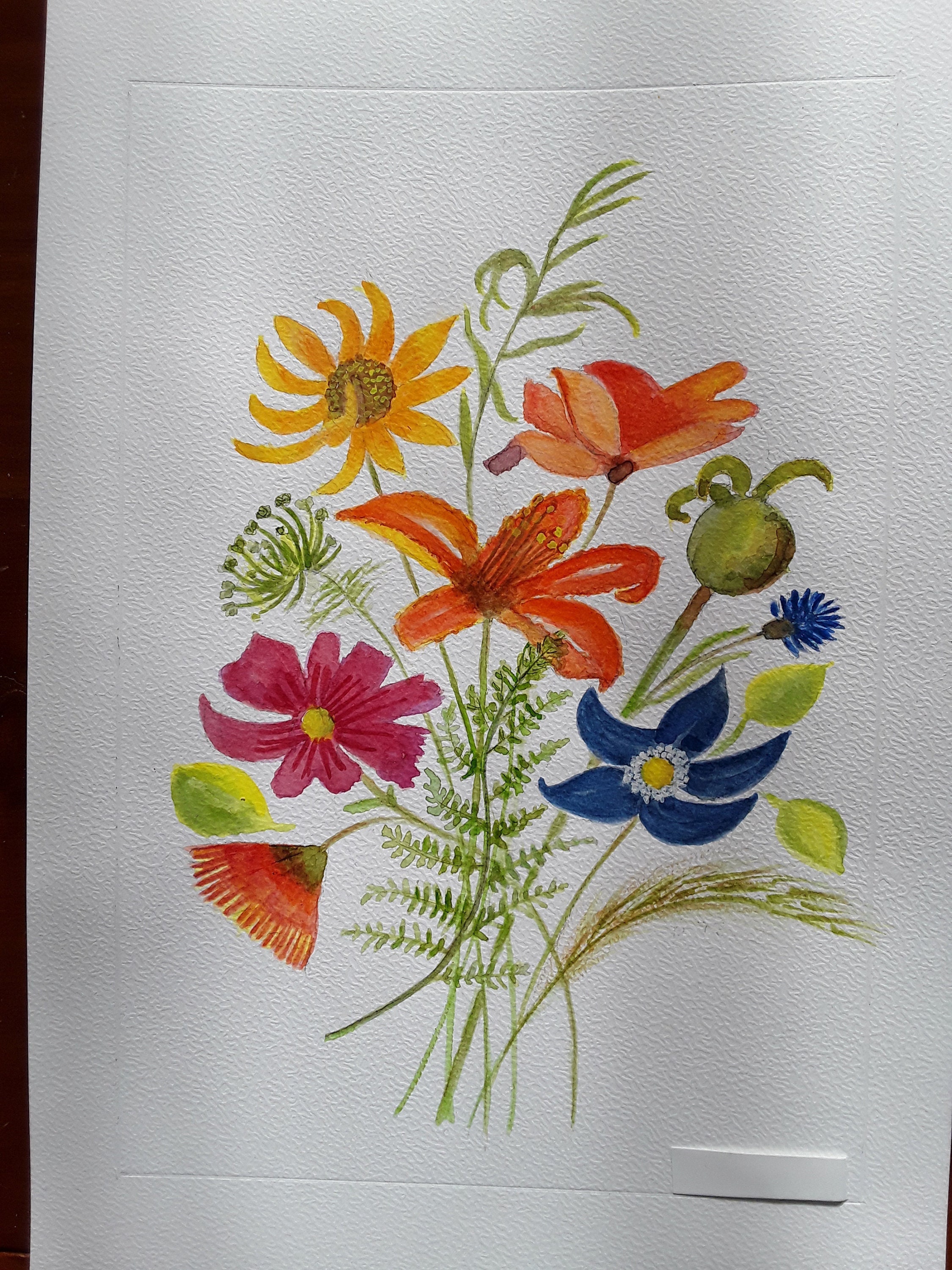 Aquarelle Originale Bouquet Offert Par La Nature 1