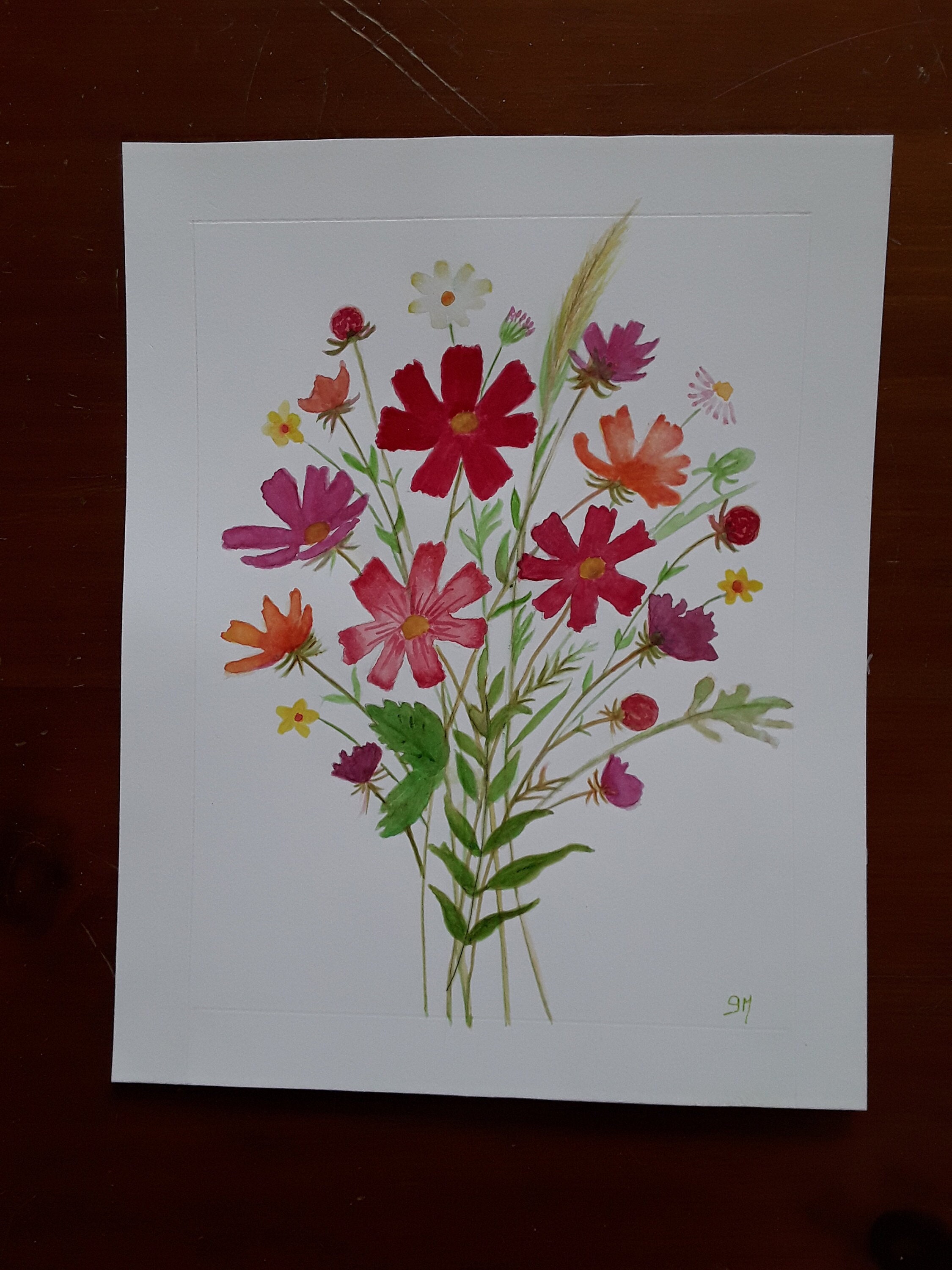 Aquarelle Originale Bouquet Champêtre
