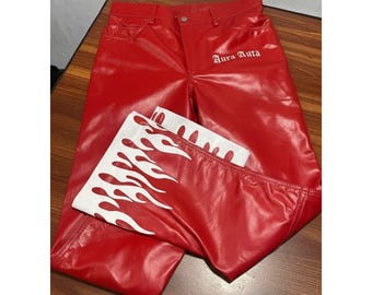 Red Leather Flame Pants - Men’s Biker Rocker Trousers