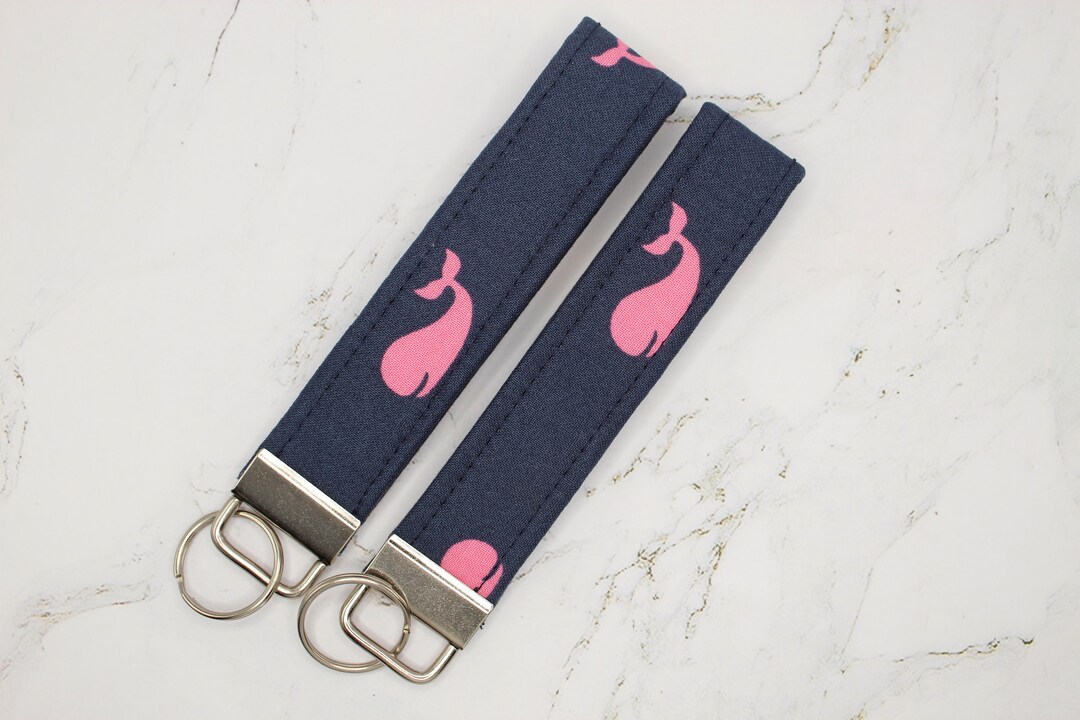 Nautical Pink Whale Fabric Key Fob Wristlet Keychain Accessories Etsy