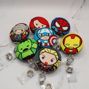 Super Hero Fabric Button Badge Reels| ID Badge| Badge Holder| Accessory| Super Hero