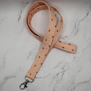 Light Pink w/ Bees Fabric Lanyard| Accessory| Badge Lanyard| ID Lanyard