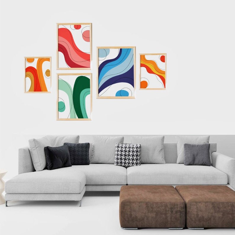 Minimalistic Color Gallery Wall Art Set of 5 Modern Prints Etsy