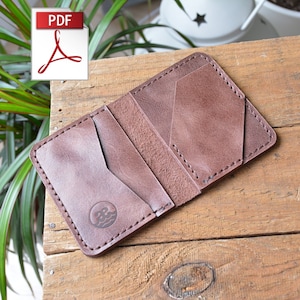 Porta-cartões de couro, modelo de carteira em PDF, padrão de PDF dobrável, carteira de couro faça você mesmo, padrão de porta-cartões feito à mão
