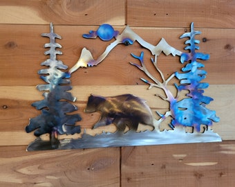 Bear Metal Wall Art: Mountain Wildlife, Rustic Cabin Decor