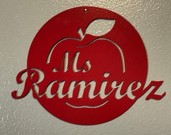 Teacher Apple Metal Sign-Personalized Text-Custom Sign-Classroom Decor-Wall Decor-Office Decor-School Decor-Plasma Cut-Gift-Metal Art