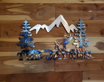 Personalized Elk Mountain Metal Wall Art: Rustic Cabin Decor