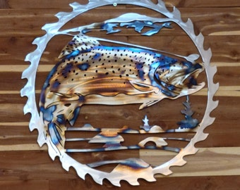 Trout Metal Wall Art: Rustic Saw Blade Cabin Decor