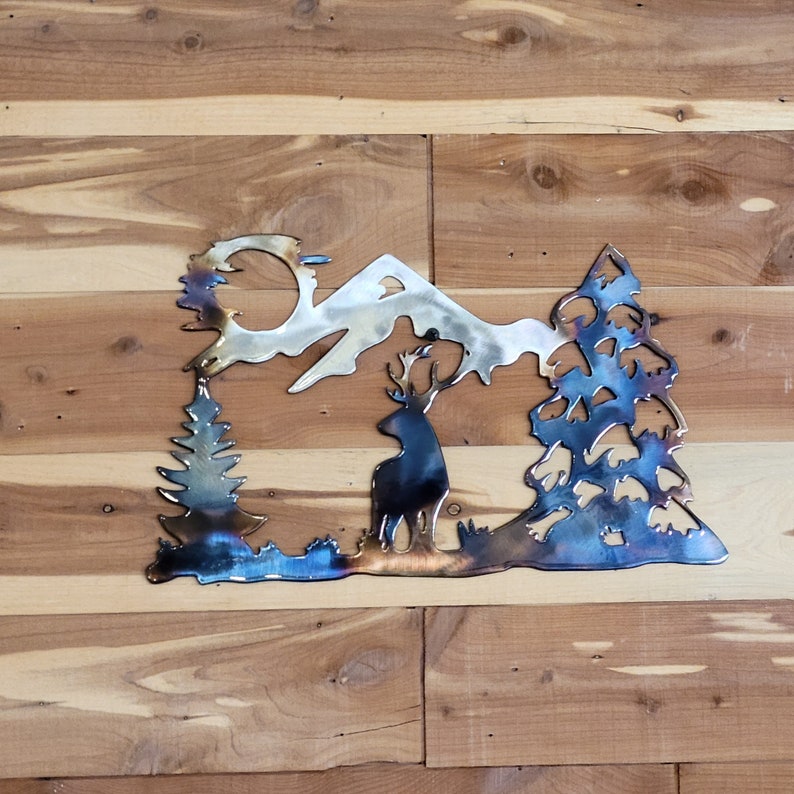 Elk Mountains Wildlife Metal Wall Artforest Decormoon Etsy
