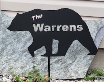 Personalized Bear Metal Yard Sign: Cabin Decor, Housewarming Gift
