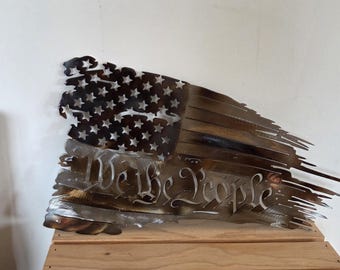 We The People, Tattered American Flag Metal Wall Art