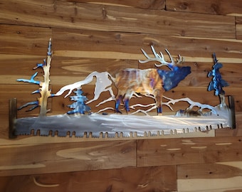 Elk Mountain Saw Metal Wall Art: Rustic Cabin Decor, Forest-Gift for Him-Home Decor-Plasma Cut