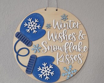 Winter Wishes Sign, Rustic Holiday Wall Decor, 11" Round