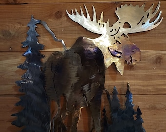 Moose Trees Metal Wall Art-Forest Decor-Rustic Cabin Decor-Wildlife Decor-Home Decor-Indoor or Outdoor-Plasma Cut-Gift