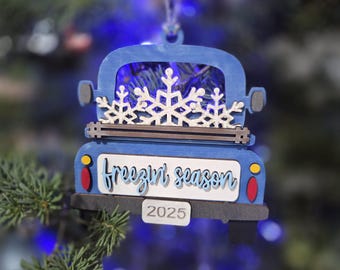 Freezin' Season Truck Christmas Tree Ornament, Hand Painted, Laser Cut, 3D