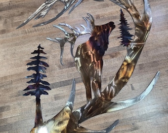 Elk Antler Metal Wall Art-Indoor or Outdoor-Rustic Cabin Decor-Forest-Gift for Him-Home Decor-Plasma Cut