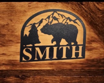 Personalized Mountain Bear Metal Sign: Cabin Decor