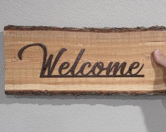 Welcome Sign on Fir: Rustic Metal Wall Art